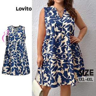 Lovito Vestido plus size Curve Boho Plants com babados na bainha para mulheres LBL14633