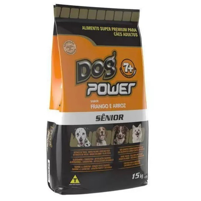 Ração Dog Power Frango e Arroz para Cães Sênior acima de 7 anos - 15kg