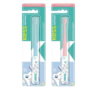Escova Dental Infantil Bebê 6 a 24 meses Kess Dentinho Cerdas Extra Macia Rosa Azul em Oferta na Shopee