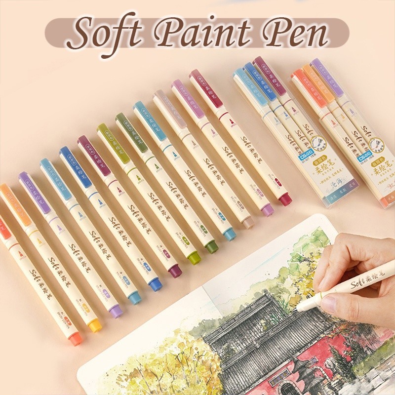 3 Peças/Conjunto Cabeça Macia Caligrafia Colorida Pincel De À Base De Água Tinta De Desenho Pintura Grafite Arte Caneta Material De Papelaria Escolar