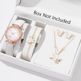 Conjunto de Relógio Feminino Elegante Elegante Simples Pulseira de Couro Relógio Feminino