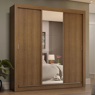 Guarda-Roupa Casal 3 Portas de Correr com Espelho 4 Gavetas Rustic Sublime Plus Madesa em Oferta na Shopee