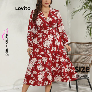 Lovito Vestido plus size curvo elegante com flores florais ditsy para mulheres LNL65192