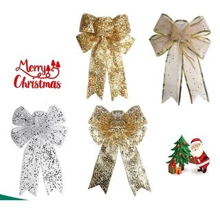 Árvore De Natal Arco Laço Feito À Mão Fita De Ouro Grandes Lantejoulas De Gaze Pingente De Presente