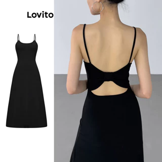 Lovito Vestido elegante com nó liso e recortado para mulheres L100MD393