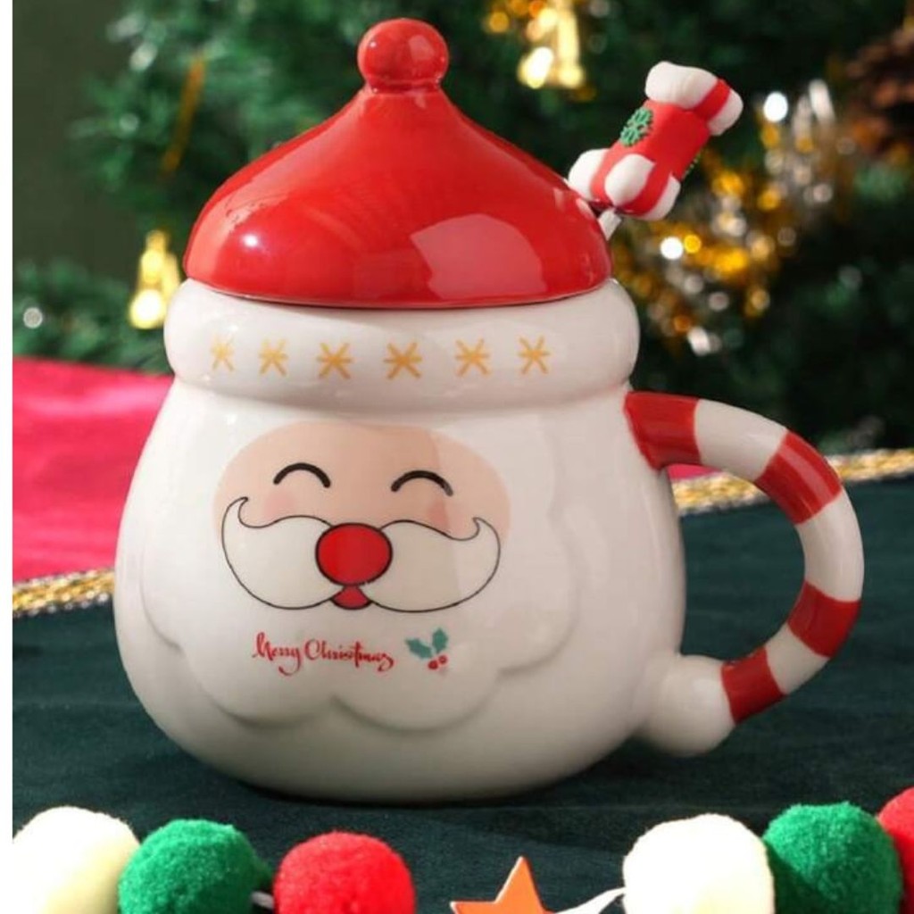 Caneca em Cerâmica Papai Noel C/ Tampa e Colher 450ml - Vencedor