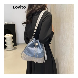 Lovito Mochila casual lisa com cordão para mulheres LFA47172