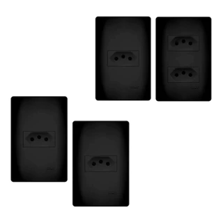 Kit com 4 Tomadas Preta 2P+T 10A e 20A 250V com placa Habitat Black - Fame