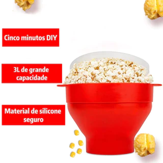 Pipoqueira Grande Para Micro-ondas Sem Óleo Balde Pipoca Silicone Redonda Com Tampa Livre BPA