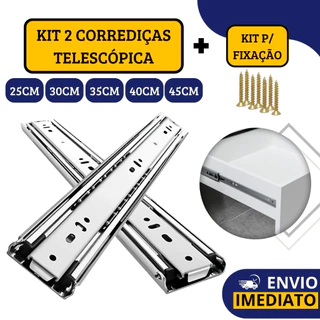 Kit 2 Corrediças Gaveta Trilho Telescópica Light COM Parafusos | 25cm - 30cm - 35cm - 40cm - 45cm