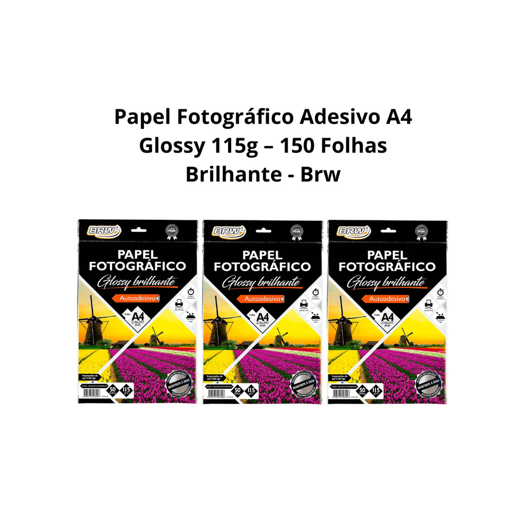 Papel Fotográfico Adesivo A4 Glossy 115g / 150 ou 200 Folhas Brilhante ...