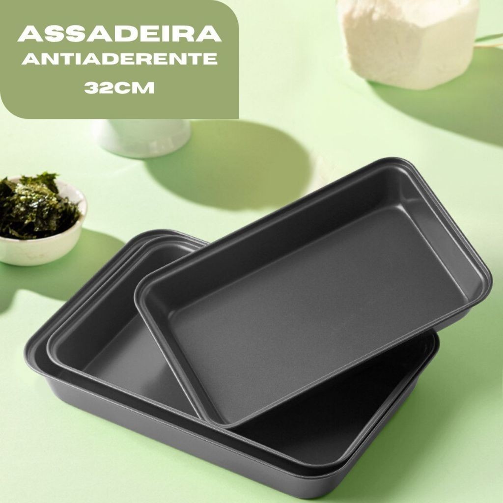 Kit forma assadeira 32cm retangular antiaderente media forma bolo lasanha