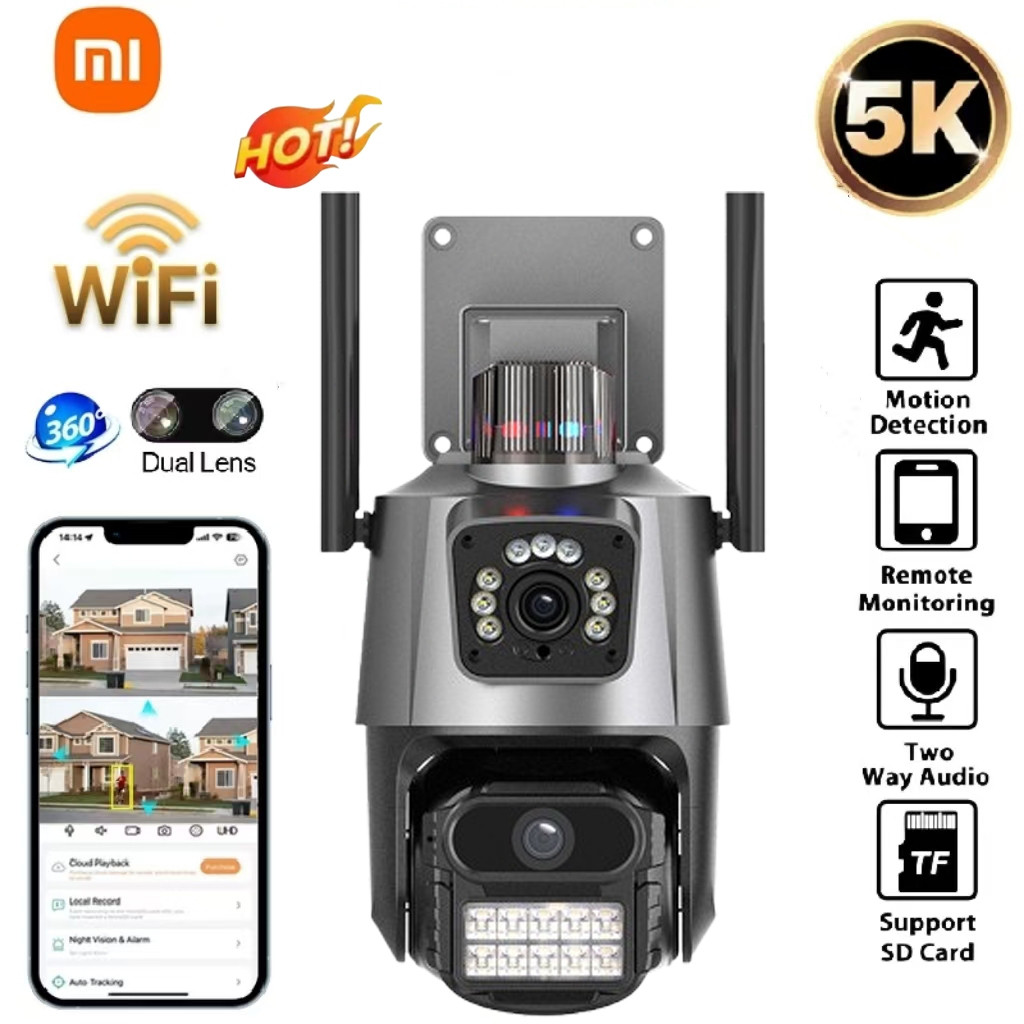 Camera De Segurança Wi-Fi Externa Lente Dupla ICSEE 360° 4k 6mp Sirene Policial À Prova D'água PTZ WiFi CCTV 1080P Visão