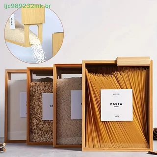 [MYBR] Recipiente De Armazenamento De Grãos De Bambu Dispensador De Condimentos Para Alimentos Tampa Deslizante Transpar