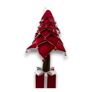 ARVORE NATAL  VELUDO VERMELHA C/ BOLAS PRATA/VERMELHA 110CM