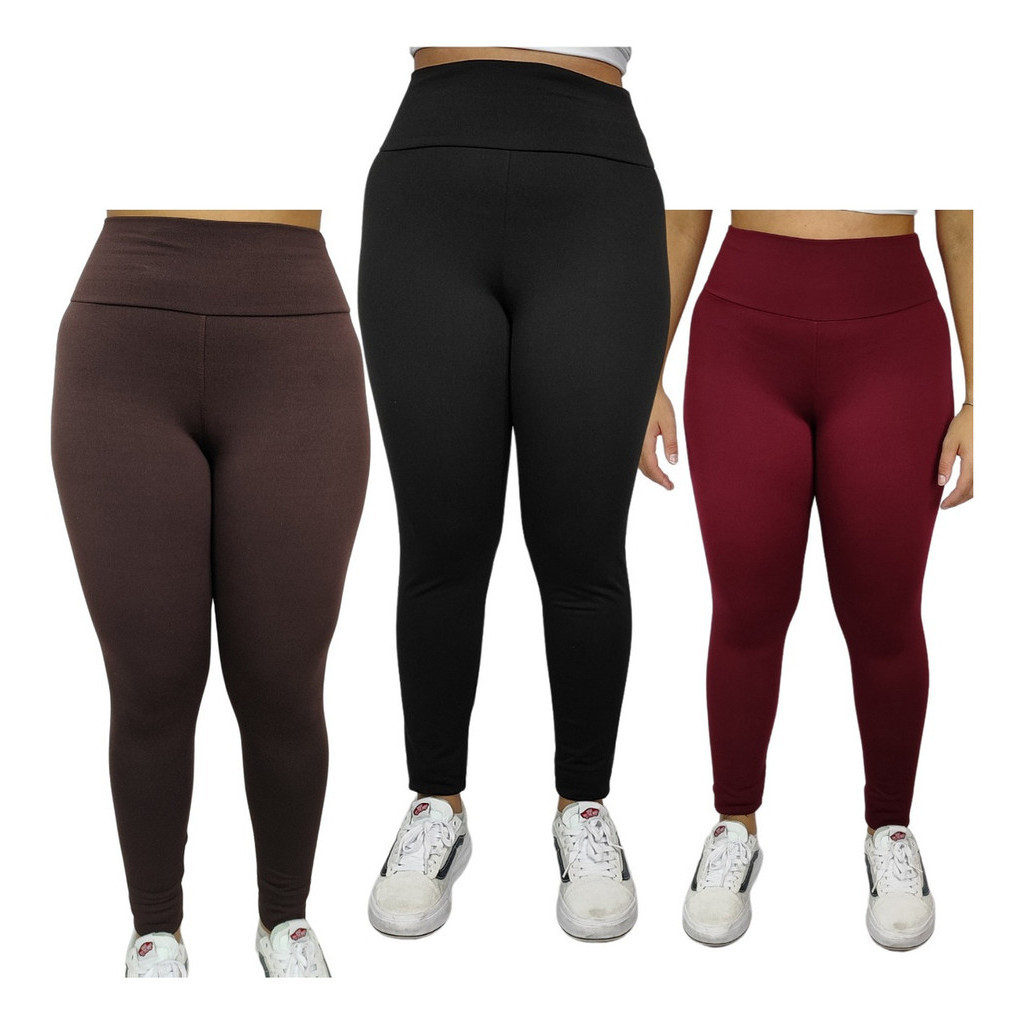 Kit Calças Legging Suplex Felpuda Cintura Alta Fitness Plus Size