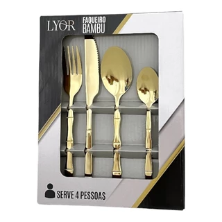 Faqueiro 16 Peças Elegant Champanhe Lyor Aço Inox Bambu Mesa
