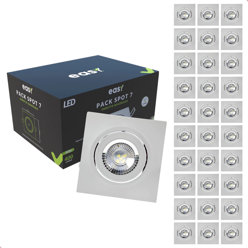 Kit 30 Spot Led 7W 6500K IP20 Embutir Quadrado Bivolt - Easy