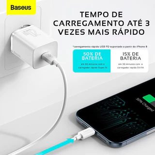Baseus Carregador De Parede Turbo 20w Tipo-c + Cabo iPhone 7 8 9 X XR 11 12 13 14 Pro Max Plus