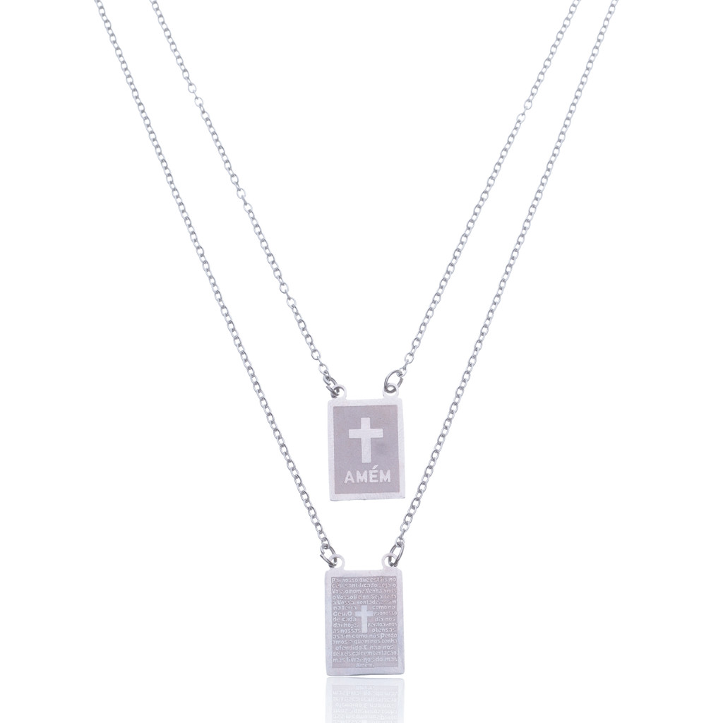 Escapulário Oração Pai Nosso em Aço Inox