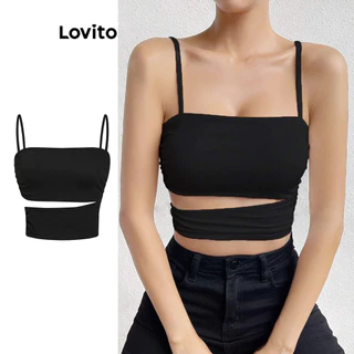 Lovito Regata casual com recorte liso para mulheres L100MD022