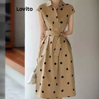 Lovito Vestido casual de bolinhas com estampa de renda para mulheres LNL75258