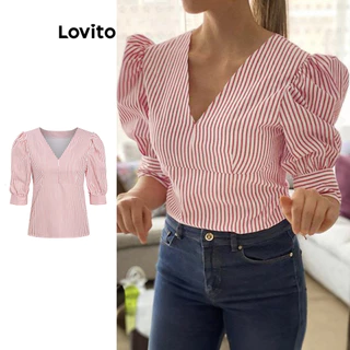 Lovito Blusa geométrica lisa casual para mulheres L99ED174