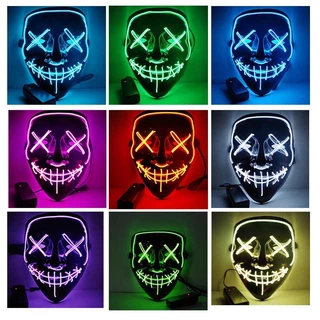 Máscara Led Neon The Purge Festa Halloween Com Controlador
