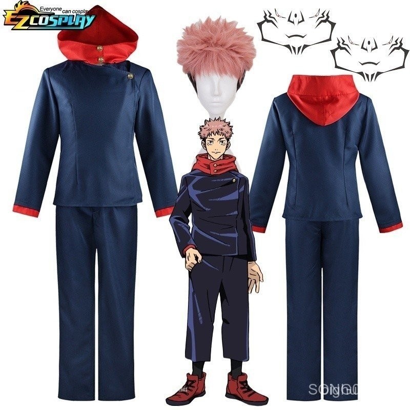 Itadori Yuji Cosplay Anime Jujutsu Kaisen Traje Peruca Uniforme Halloween Tatuagem Livre W5X