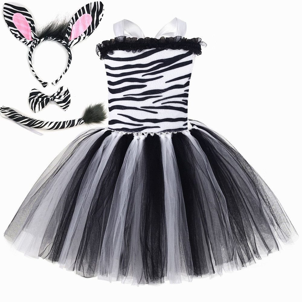 Forest Party Zebra Animal Dress Up Meninas Vestido de Princesa de Gaze