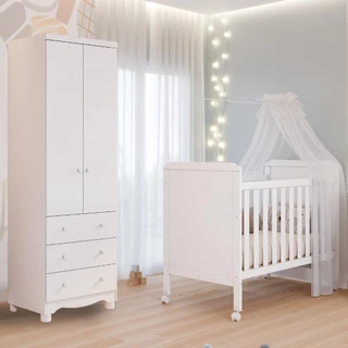 Quarto Bebê Completo Berço Americano Cloe 2 em 1 Guarda Roupas 2 Portas 3 Gavetas Junior 100% MDF em Oferta na Shopee