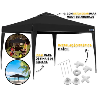 Tenda De Praia Sanfonada Mor X-Flex Preto Gazebo 3x3 Metros Articulado Pé Aluminio MOR