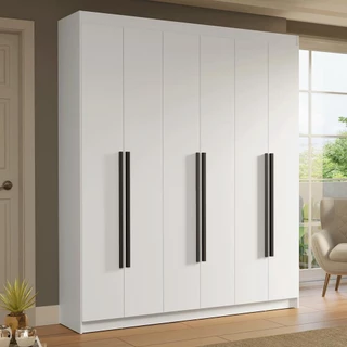 Guarda-Roupa Casal 6 Portas Batentes Branco/Branco/Preto Saturno Madesa em Oferta na Shopee