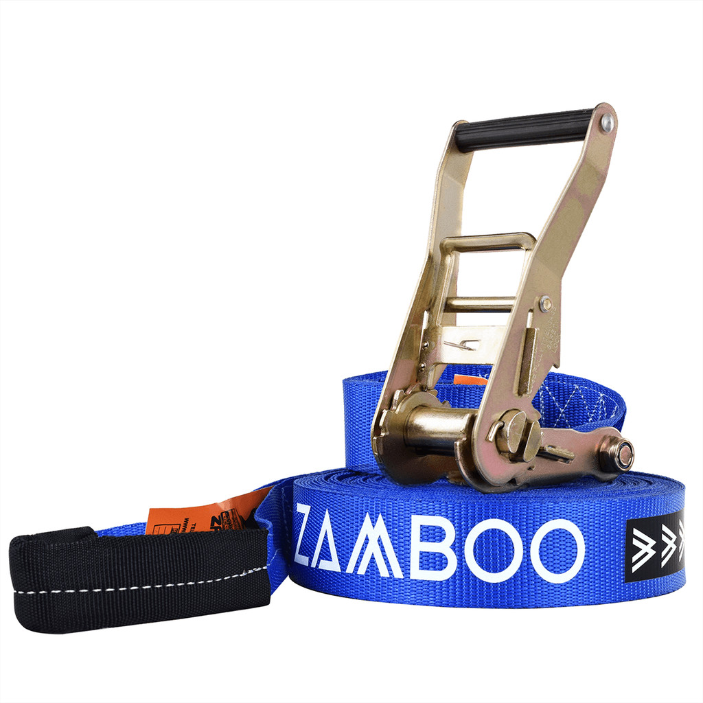20m X 50mm Slackline Kit With Heavy Duty Ratchet And Wear Protection Sleeve - Made In UK