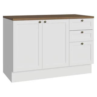 Balcão de Cozinha 120 cm 2 Portas 3 Gavetas Branco Tampo Rustic Vik Madesa em Oferta na Shopee