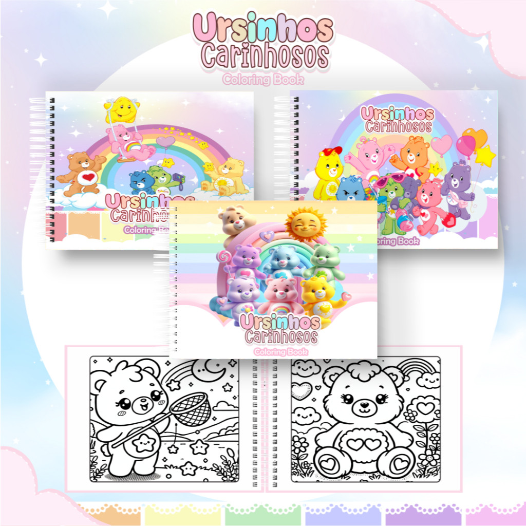 Livro de Colorir Ursinhos Carinhosos Estilo BG 50 Folhas 180G Caderno ...