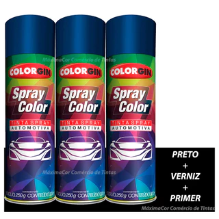 Kit Spray Automotivo Preto, Verniz e Primer Colorgin