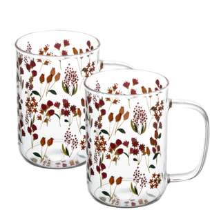Conjunto 2 Canecas de Vidro Borossilicato Resistente a Calor Flores 280ml Wolff