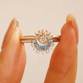 Dois Pacotes Novo Estilo de Corpo Celestial Azul Simples Sol Lua Diamante Empilhamento Corpo Celestial Anel de Casal