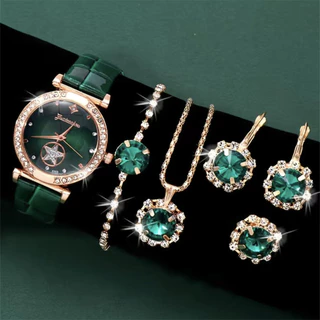 Conjunto de 6 Peças Relógio de Quartzo Rhinestone Fashion Trendy Jóias Presente para Meninas