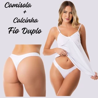 Kit 3 Camisolas com Calcinha Fio Duplo Sensual Linha Noite Raquel