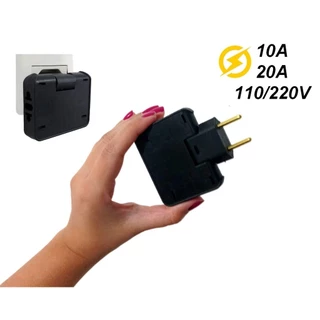 Adaptador Articulado Tomada Preto Móvel Benjamin 3 Saídas 3 Pinos 10a 20a