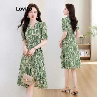 Lovito Vestido Boho Ditsy floral com renda para mulheres LNE72050