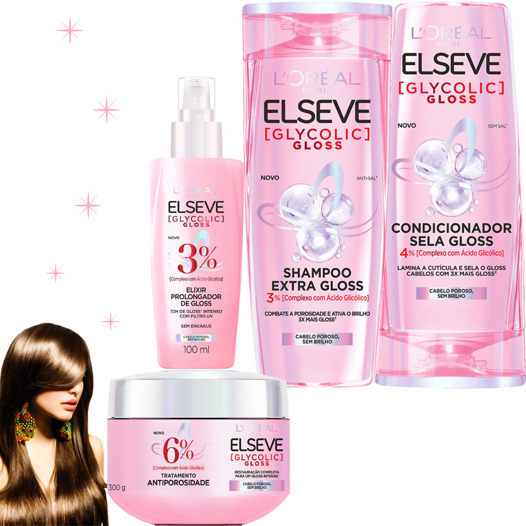 Kit Elseve Loreal Paris Óleo Extraordinário Elixir Gloss Antiporidade ...