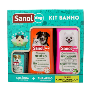 Kit Banho Pet Shampoo + Condicionador + Colônia Sanol Dog