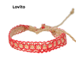 Lovito Pulseira casual tecida à mão lisa para mulheres LFA44680