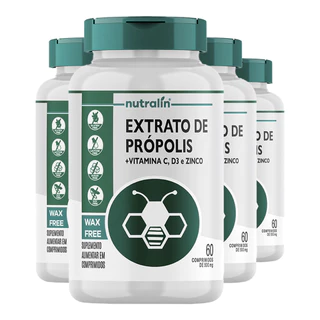 Kit 4x Extrato Própolis + Vitamina C/D + Zinco Nutralín 60Comp.