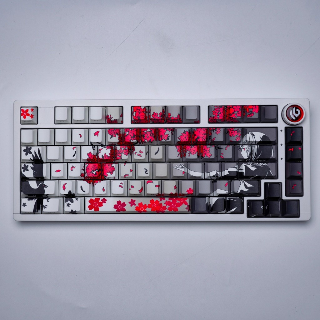 Sakura Raven Keycap Perfil Cereja 130 Chaves PBT Sublimação De
