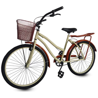 BICICLETA ARO 26 RETRO BEACH BIKE FEMININA VINTAGE BEGE MAROM