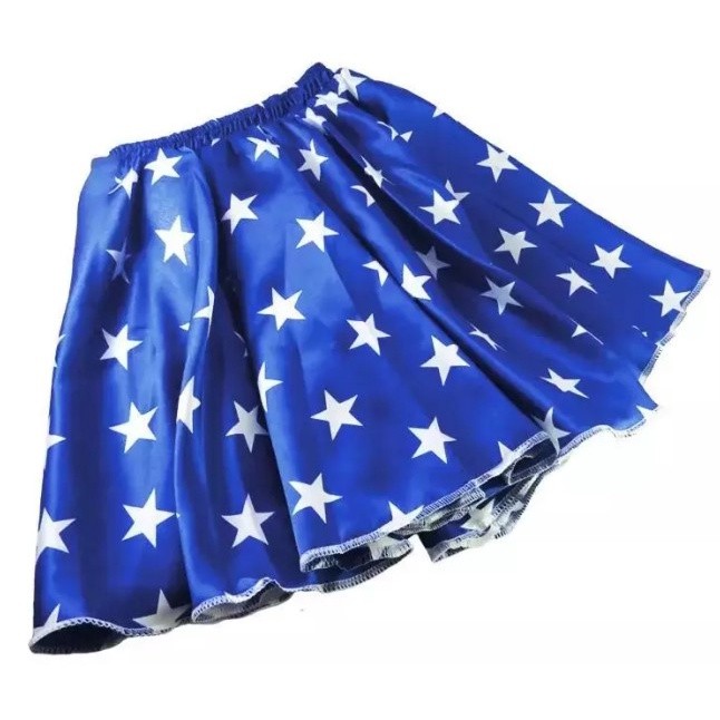 5 metros - Tecido Cetim Estampado Estampa Mulher Maravilha Azul com Estrelas para Roupas Infantil Fantasias